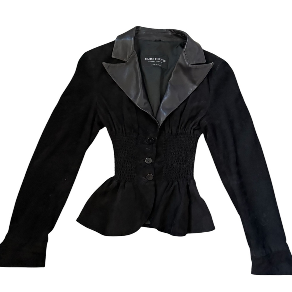 RARE JENNIFER TATANELLI CASINI FIRENZE SUEDE CORSET LEATHER JACKET BLACK - Picture 3 of 16